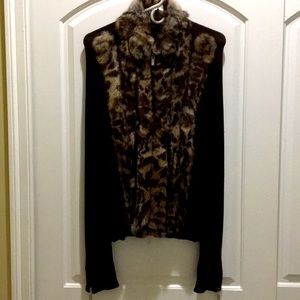 Fur blend long sleeve zippered sweater